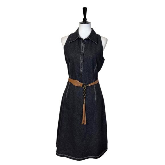 Lafayette 148 Women’s Dress Denim Shirt Dress A Line Collar Stretch Black Size 8 - Picture 1 of 12